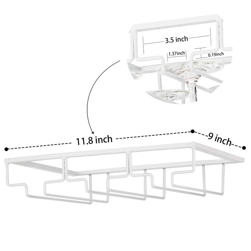 FOMANSH Wine Glass Rack - Under Cabinet Stemware Wine Glass Holder Glasses Storage Hanger Metal Organizer for Bar Kitchen White - Image 4